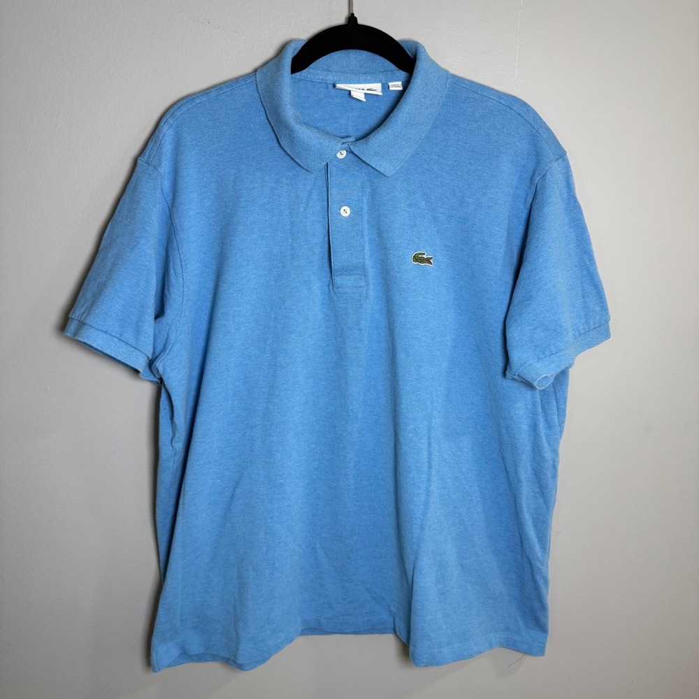 Lacoste Mens Classic Fit Pique Polo Shirt Blue US XXL FR 7 Short Sleeve Logo